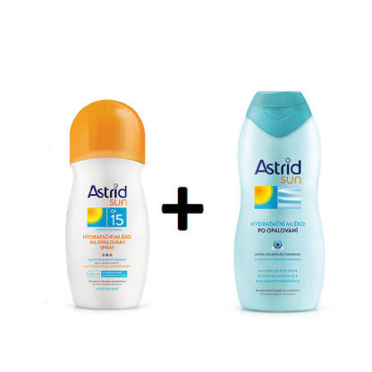 Astrid Hydratační mléko na opalování spray OF 15 200 ml + Hydratační mléko po opalování spray 200 ml SUN