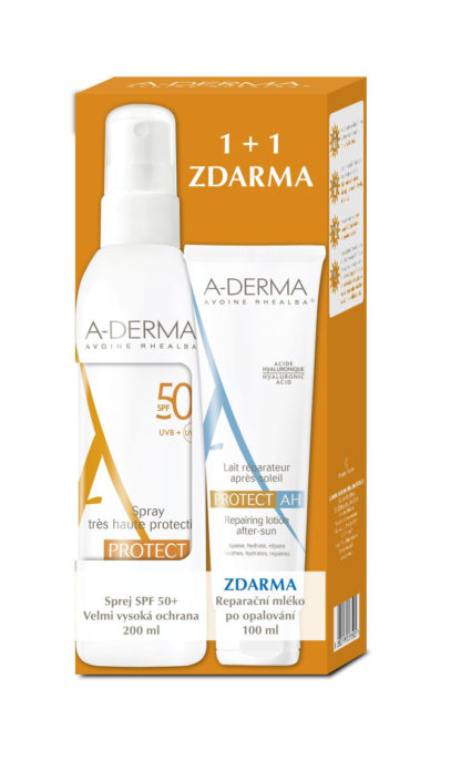 A-DERMA Protect sprej SPF50+ 200ml + Reparační mléko po opalování 100ml